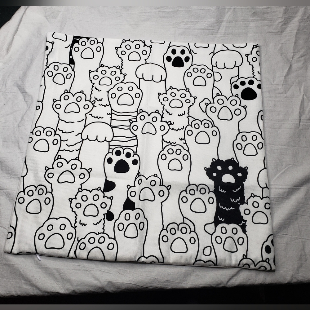 Cat Paw Black and White Throw Pillow Zippered Cover 17 x 17 Inches
